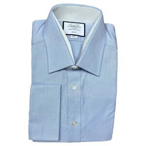 New Charles Tyrwhitt Blue Cotton Lattice Slim Fit Button Down Shirt size 17 NWT
